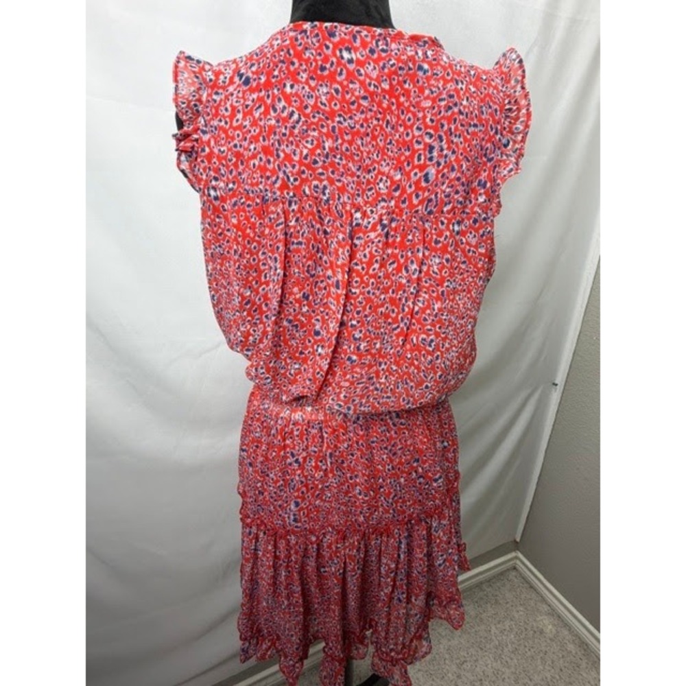The Impeccable Pig Orange Coral Ruffle Mini Dress Abstract Print Size M NWOT